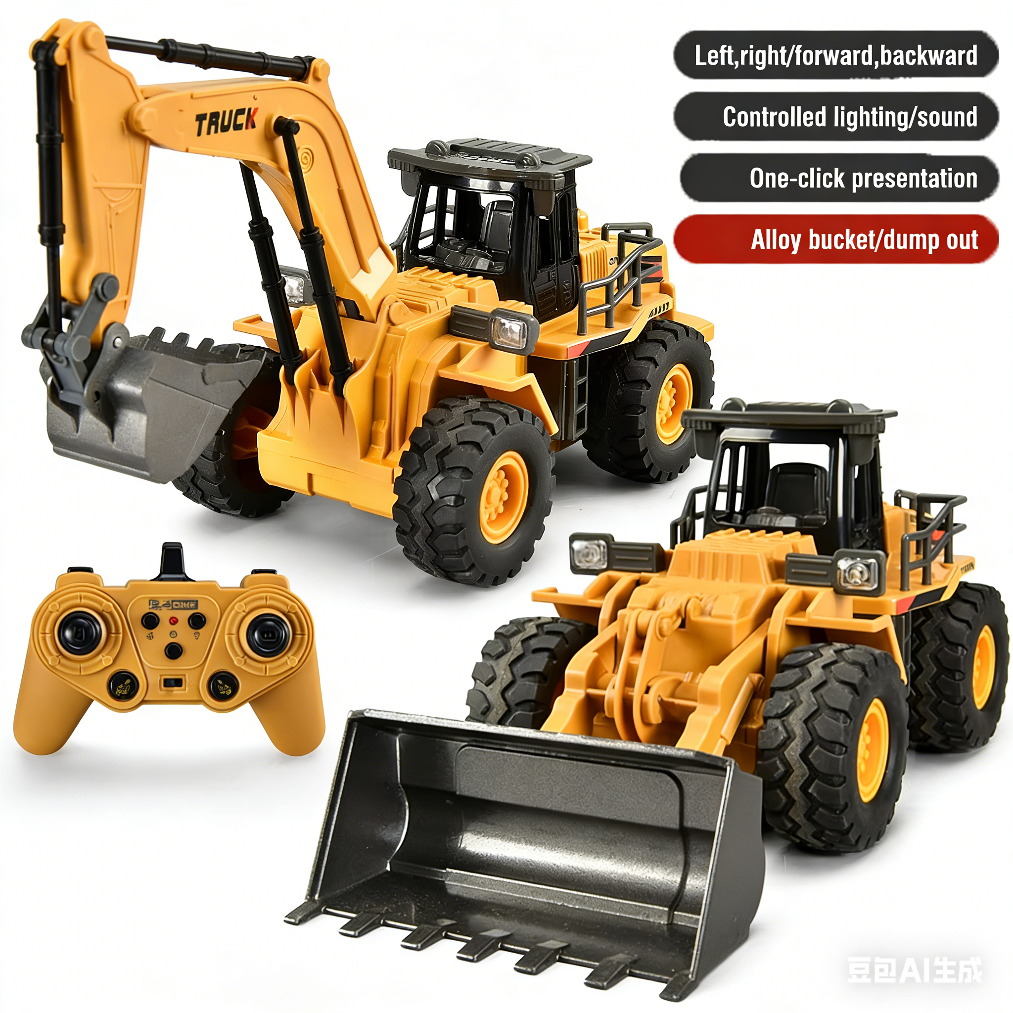 Kids Outdoor Vehicles - 2.4G Alloy Remote Control Excavator Bulldozer