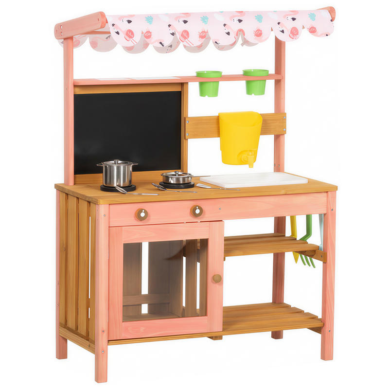 Qaba Kids Mud Kitchen with Can - Kids Outdoor Mud Kitchen Accessories 评论和价格