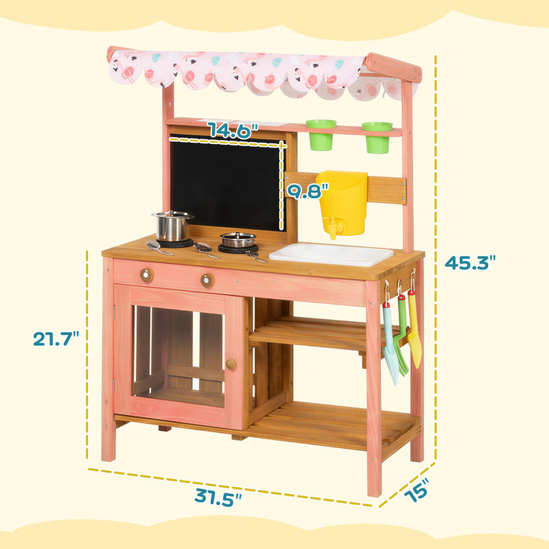 Qaba Kids Mud Kitchen with Can - Kids Outdoor Mud Kitchen Accessories 评论和价格