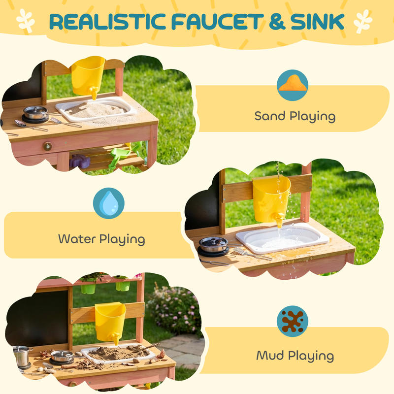 Qaba Kids Mud Kitchen with Can - Kids Outdoor Mud Kitchen Accessories 评论和价格