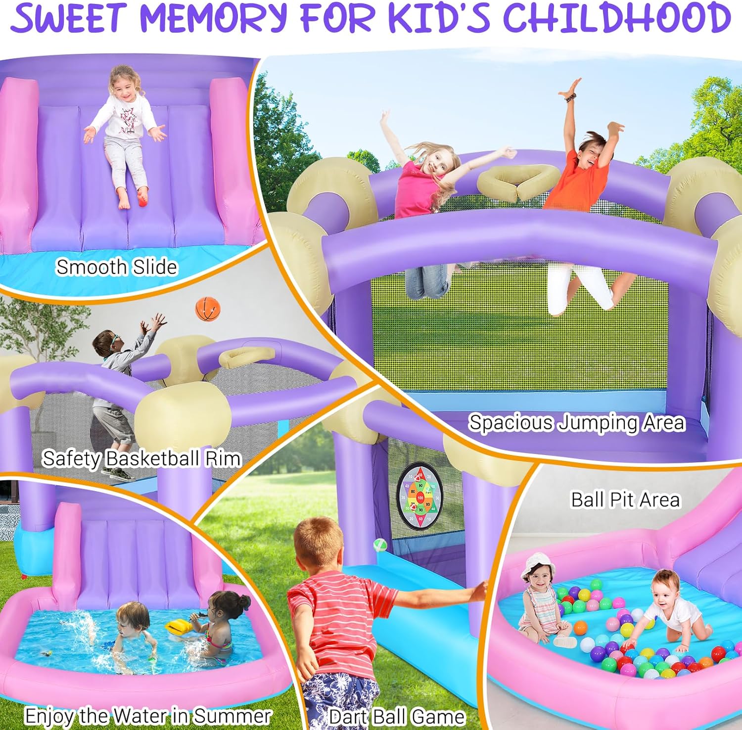 Kids Inflatable Bounce House w - Kids Outdoor Jumping 评论和价格