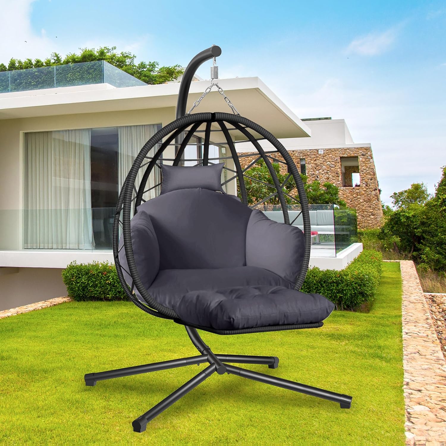 Hanging Egg Chair with Stand a - Kids Outdoor Egg Chair 评论和价格