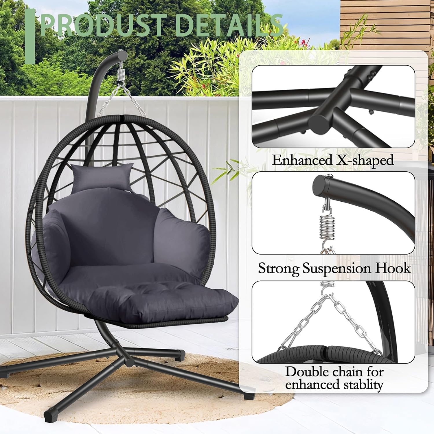 Hanging Egg Chair with Stand a - Kids Outdoor Egg Chair 评论和价格