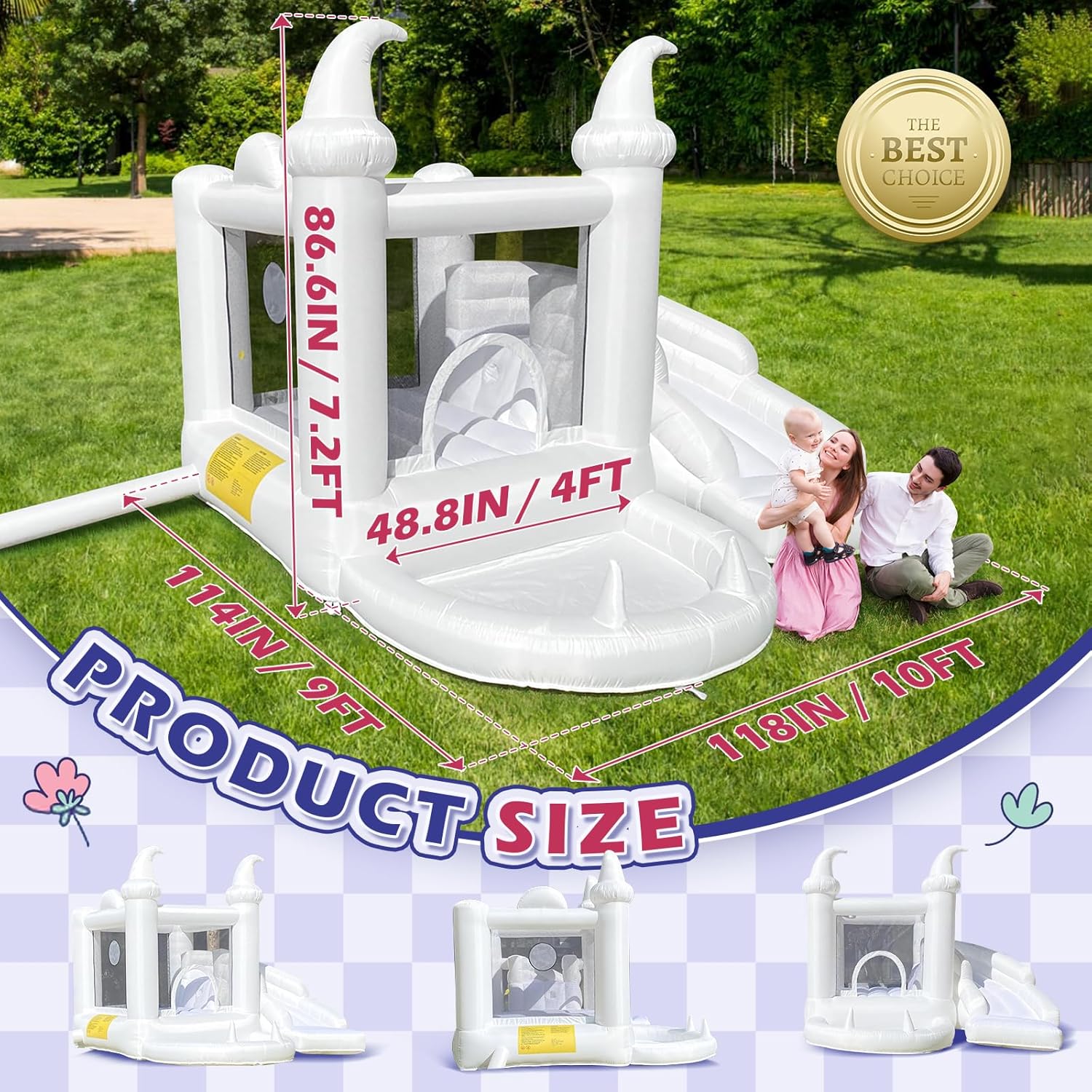 White Inflatable Bouncy Castle - Kids Outdoor Jumping 评论和价格