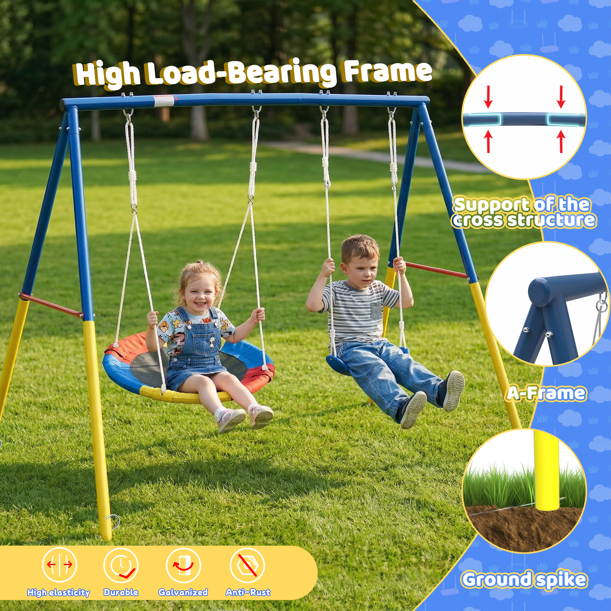 Outdoor Swing Set with Backyar - Kids Outdoor Ride On 评论和价格