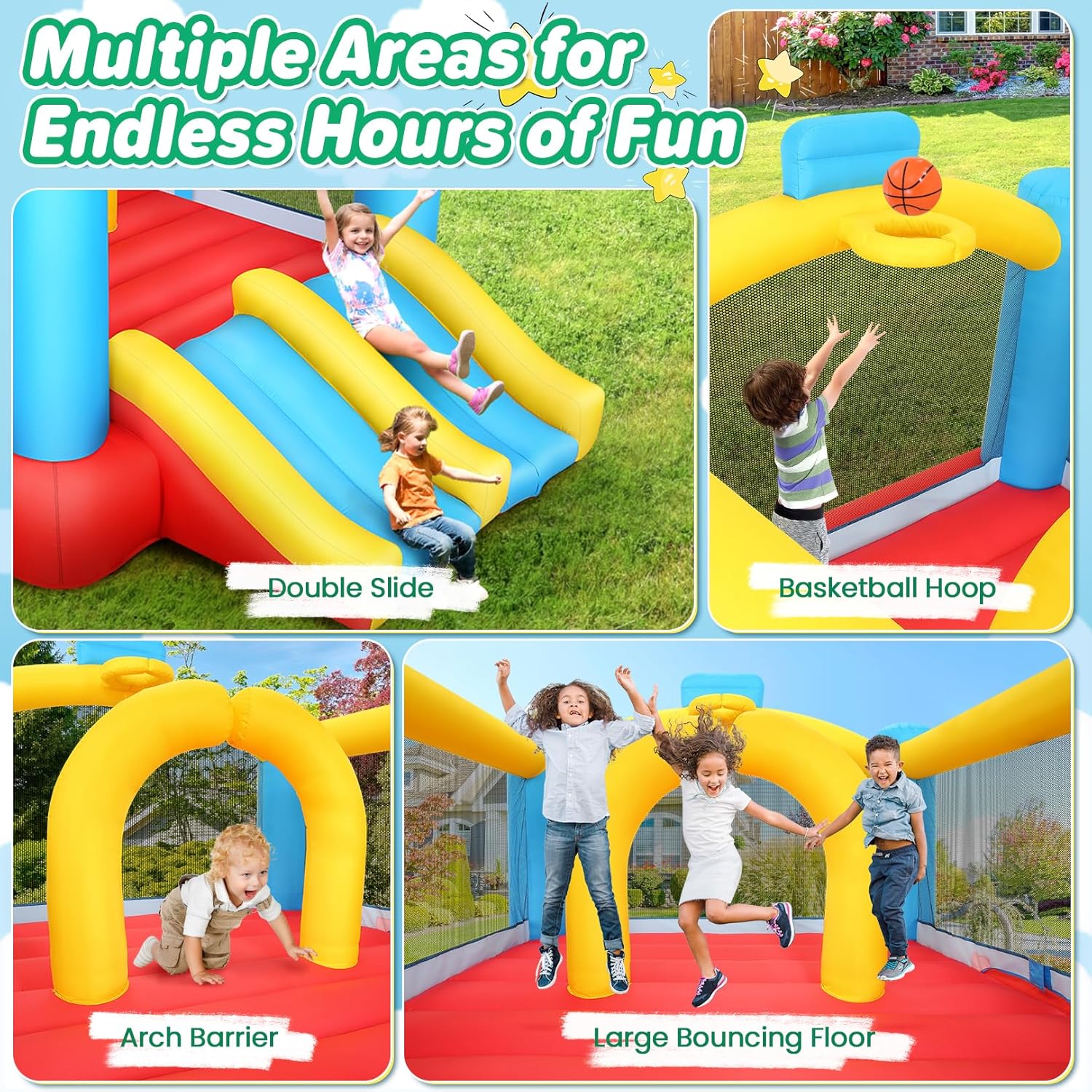 Kids Inflatable Bouncy Castle  - Kids Outdoor Jumping 评论和价格